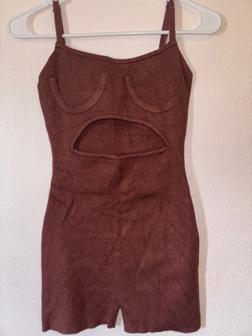 Womans Brown Knit Romper with Stomach Cut Out, Size S
